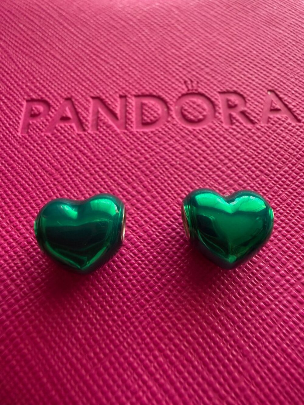 Pandora Green Metallic Heart Charms